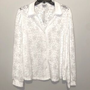 🌺Anna Kay White Eyelet Collared Cottage Core Soft Feminine Blouse Size L